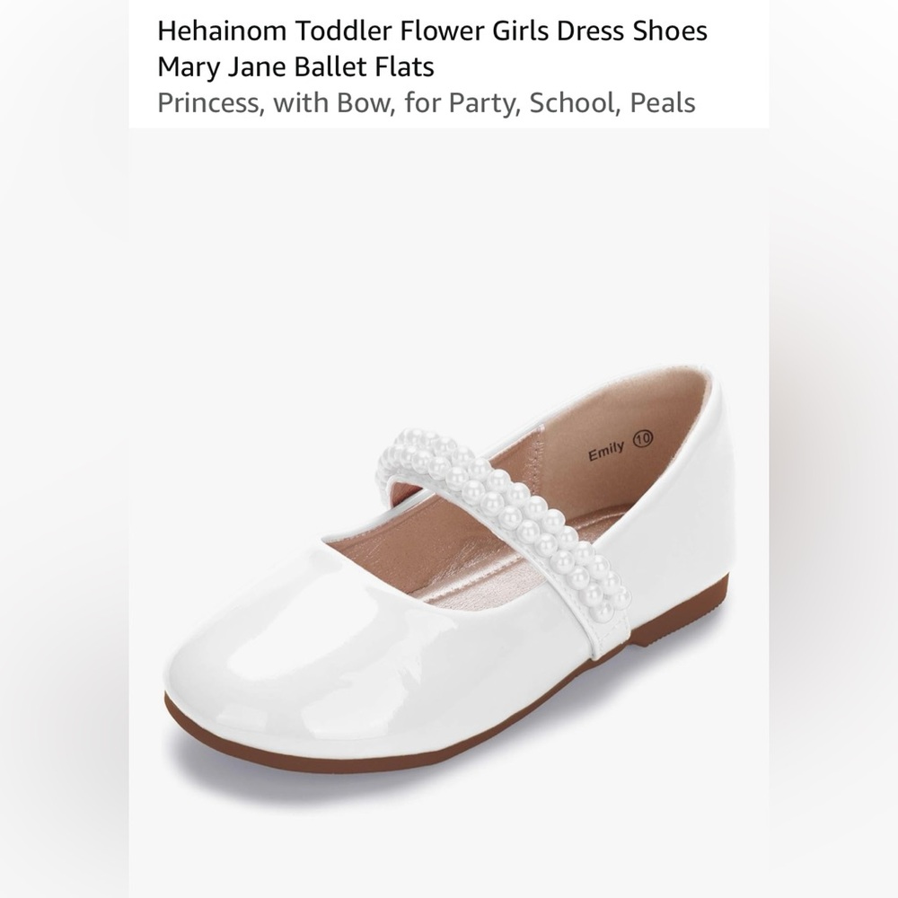 Hehainom Toddler Flower Girls Dress Shoes Mary Jane Ballet Flats with Peals